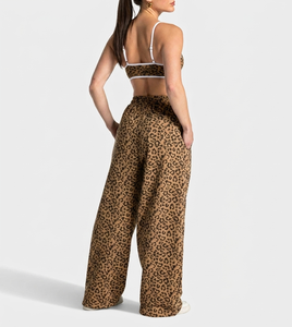 Custom Logo Leopard Print Oversize Contrast Pipping Women's <b>Tracksuit</b> Leopard Pullover Contrast Lining Hoodie & Jogger For Women - Product Image 6