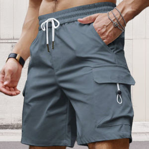 Shorts cargo gris pour homme, taille mi-haute, cordon de serrage, séchage rapide, légers, décontractés, avec poches - Product Image 3