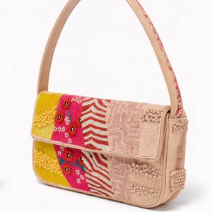 Bolso de Hombro Bordado con Cuentas Acrílicas Hecho a Mano en Forma de Trapezoide para Mujer, Mini Bolso de Moda con Cierre de Cremallera - Product Image 1