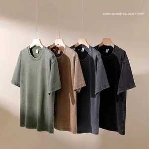 T-shirt à manches courtes pour homme, coupe ample, noir délavé, 100% coton, col rond, style jersey décontracté, couleur unie, streetwear, haute qualité - Product Image 6