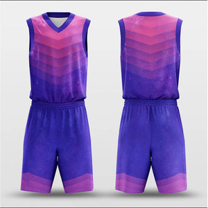 Conjunto de Uniforme de Baloncesto Sublimado Personalizado, Cuello en V, Sin Mangas, Degradado Morado y Rosa, Absorbe la Humedad, Ropa Deportiva Unisex para Adultos - Product Image 1