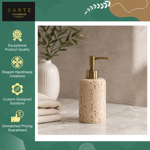 Modern Vanity Decor Organizer <b>Set</b> Luxury Natural Travertine Stone <b>Soap</b> Dispenser with Gold Pump Handmade Bathroom Accessory - Product Image 4