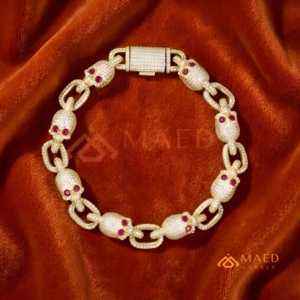 Bracelet en argent sterling 925 avec maillons en forme de crâne et moissanite, bijou de luxe tendance pour homme et femme - Product Image 1