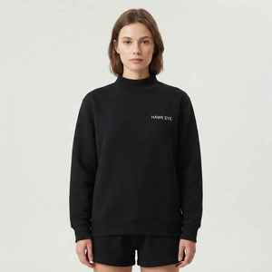 Women's <b>Black</b> Mock Neck Sweatshirt <b>Long</b> <b>Sleeve</b> Cotton Blend <b>Top</b> With Letter Print - Product Image 3