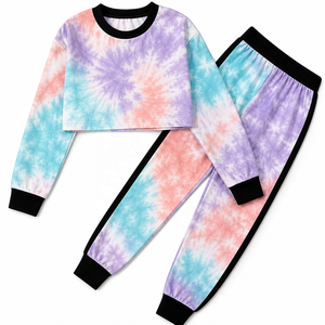 Women's <b>Tie</b> <b>Dye</b> Tracksuit <b>Set</b> Long Sleeve Crop Top Full Length Jogger Pants Crew Neck Casual Two Piece Outfit Gradient Color - Product Image 4