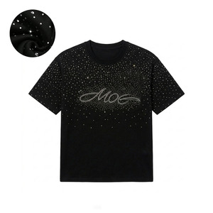 T-shirts Homme Oversize en Coton avec Strass Thermocollés, Style Streetwear, Motif Scintillant, Épaules Tombantes, Personnalisation OEM du Logo - Product Image 1