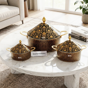 Luxury Floral Stainless Steel Casserole Hot Pot Food <b>Warmer</b> Serving Dish Insulated Double Wall Designer <b>Buffet</b> Hotpot Server Pot - Product Image 2