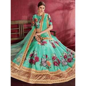 Imprimé floral vert Banglori Silk Groom Wear Lehenga Choli pour les cérémonies de mariage - Product Image 4
