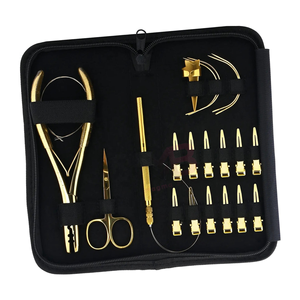 Kit d'outils pour extensions capillaires en acier inoxydable, nouvelle arrivée, vente chaude, pinces dorées avec outil à boucle et crochet pour usage commercial - Product Image 1