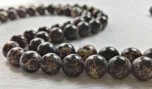 ลูกปัดหินแจสเปอร์ดำทรงกลมจากตะกอนทะเลธรรมชาติแบบเต็มเส้น สำหรับทำเครื่องประดับ - Product Image 2