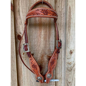 Juego de cabezada y pechopetral de cuero de alta calidad para caballo western con flecos turquesa, piedras hermosas y herrajes. - Product Image 1