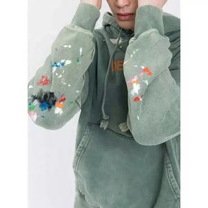 Sudadera con capucha para hombre de invierno Vintage personalizada 100% algodón 400 GSM peso pesado desgastado negro lavado con ácido suministro ODM tamaño XS - Product Image 5