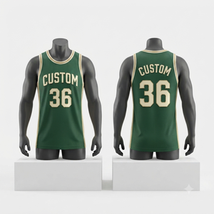 Maillot de basket-ball vert personnalisé pour hommes, sans manches, 36, en maille respirante sublimée, vêtements de sport, uniforme d'équipe - Product Image 1