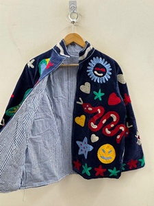 Manteau en velours ethnique élégant, style vintage, veste en velours bleu, broderie céleste, vêtement d'extérieur bohème occidental - Product Image 3