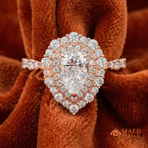 Elegant Rose <b>Gold</b> Pear Cut Double Halo Anniversary <b>Ring</b> Luxury Teardrop Moissanite Bridal <b>Ring</b> <b>Set</b> Custom Jewellery - Product Image 1