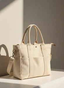 <b>Large</b> Solid Color Multi-Pocket <b>Canvas</b> Tote <b>Bag</b> with Adjustable Shoulder Strap and <b>Large</b> Capacity - Product Image 2