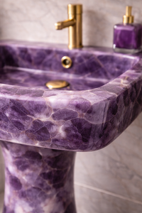 Lavabo de Pedestal de Mármol Amatista Púrpura Natural de Lujo, Lavabo de Piedra Independiente para Proyectos de Villas y Hoteles - Product Image 3