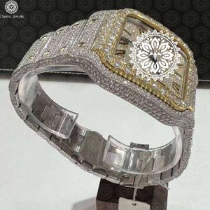 นาฬิกาข้อมือผู้ชาย Charm Luxury สแตนเลสสตีลทรงเหลี่ยม ขอบหน้าปัดประดับเพชร หน้าปัดโปร่งใส ระบบอนาล็อก กลไกจักรกล ขนาดตัวเรือน 40 มม. กันน้ำ 10 บาร์ - Product Image 3
