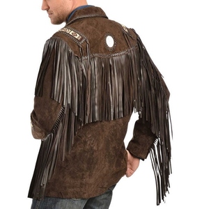Men Genuine Leather <b>Suede</b> <b>Jacket</b> With Fringe Embroidered Details Turn-down Collar Vintage Style Autumn Wear - Product Image 2