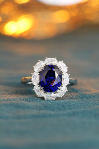 Bague de fiançailles classique pour femme en argent 925 avec saphir en grappe, diamant taille brillant rond, motif floral et sertissage à griffes - Product Image 4
