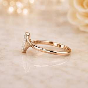 Lab Grown 1.02CT Marquise Cut Diamond Signet Bezel Set <b>Ring</b> 14K Solid Yellow Gold Fine Engagement <b>Proposal</b> Gift For Lovers Charm - Product Image 4