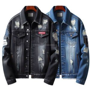 Chaquetas de mezclilla tejidas de algodón de estilo clásico vintage de diseño personalizado patrones rasgados teñido de primera calidad para looks de moda versátiles - Product Image 2