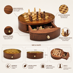 Handmade Indian Rosewood Magnetic Chess Set |Wooden Travel Chess Board with Storage Drawer Classic Game Collection Premium Style - Product Image 5