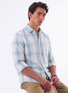 Camisa Casual de Hombre Enovate Logan a Cuadros, Doble Botonadura, Manga Larga, Cuello Clásico, Transpirable, Lino/Algodón Popelín - Product Image 2