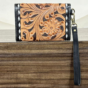 Premium Handcrafted Genuine Cow Leather Tooled Floral <b>Wristlet</b> Wallet for Women Western Clutch Card Holder RFID Travel Wallet - Product Image 5