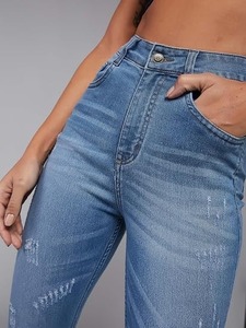 Jeans droits vintage rétro pour femmes, denim peint à la main, écologique, coupe classique - Product Image 4