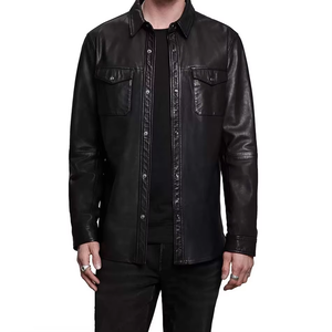 Chemise en cuir d'agneau véritable pour homme, qualité supérieure 2026, décontractée, manches courtes et longues, satinée, pour la saison printanière - Product Image 2