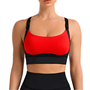 Soutien-gorge de sport pour femme à maintien élevé, gris, bretelles noires, pour yoga et entraînement, confortable et respirant, haut de sport - Product Image 5