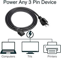 Câble d'alimentation CA SYONG 1,5 m/5 pi, prise brésilienne 3 broches vers IEC C13, 10 A 250 V 0,75 mm, adaptateur pour ordinateur portable, PC, imprimante, moniteur, cuivre nu