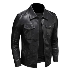 Men's Motorcycle Leather <b>Jacket</b> Large Size Pocket Black Zipper Lapel <b>Slim</b> <b>Fit</b> Male Spring and Autumn High <b>jacket</b> for men - Product Image 2