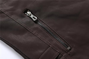 Blouson Homme Formel Multi-Poches Col Montant Imperméable Printemps en Similicuir Doublure Polaire Coupe-Vent Moto en Cuir PU - Product Image 5