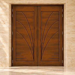 Puertas Dobles de Entrada de Madera Sólida Modernas con Diseño Art Deco Abatibles para Uso Exterior en Apartamentos/Villas GA-39L - Product Image 1