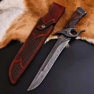 Couteau Bowie fixe personnalisé fait main en acier Damas et acier au carbone avec manche en cuir pour le camping, la survie et la chasse en extérieur – Pakistan - Product Image 1