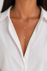 Collier Lariat en diamant de laboratoire taille poire 0,5 ct et 1 ct, collier en forme de poire en argent 925, collier pendentif en Y, collier tendance - Product Image 3