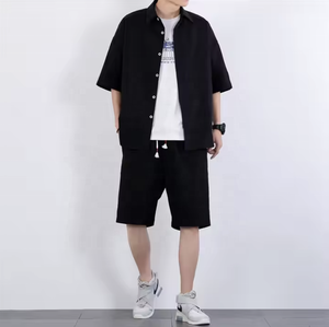 New Trend Two Pieces Men's Summer Solid Casual Short and T-shirt <b>Set</b> 100% Cotton Breathable <b>Knitted</b> Fabric - Product Image 4