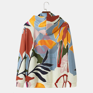 Sweat-shirt à capuche unisexe imprimé floral avec logo sur le devant, respirant, coupe classique, style décontracté d'été, en coton tricoté - Product Image 5
