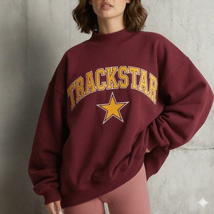เสื้อสเวตเชิ้ตคอเต่าสีเบอร์กันดีสำหรับผู้หญิง ลายดาวสีเหลือง ทรงโอเวอร์ไซส์ แขนยาว เสื้อสตรีทแวร์สำหรับฤดูหนาว - Product Image 5