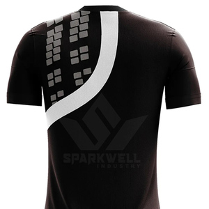 Ensemble de maillot de football noir pour homme, col rond, manches courtes, polyester sublimé anti-transpiration, coupe athlétique, short à taille élastique - Product Image 6