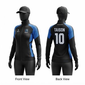 Men Cricket Training Jacket Half <b>Zip</b> <b>Hooded</b> Fleece Cartoon Pattern 220 GSM Polyester Black Blue Sportswear Custom Heat Transfer - Product Image 1