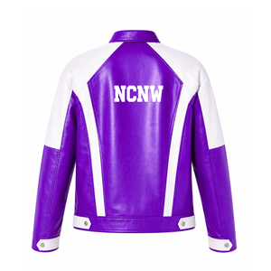 Custom NCNW Council women Leather <b>jacket</b> purple & <b>white</b> Embroidered logo Casual Style for female with polyester lining - Product Image 3