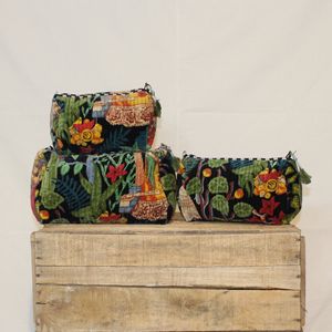 Handmade Quilted Cotton Eco-Friendly <b>Case</b> <b>Makeup</b> Bags Set 3 Floral for Organizer Foldable Recyclable Cosmetic Pouches - Product Image 3