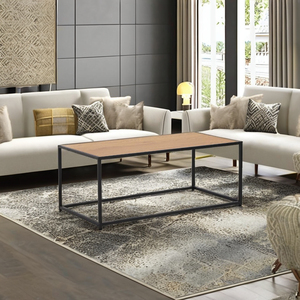 Mesa de Centro Minimalista con Estructura de Metal Negro y Superficie de Melamina para Sala de Estar y Uso Residencial, Duradera y Resistente - Product Image 1