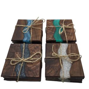 Ensemble de tapis de plateau de cuisine à la mode de haute qualité Usine personnalisée Inde Zh Traders' Design Sous-verres en résine époxy Base en bois Style classique - Product Image 1