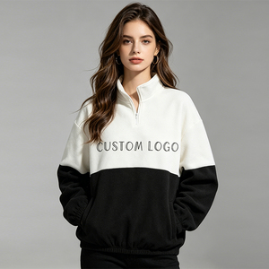Sudadera de mujer con media cremallera y bloques de color personalizados, 100% algodón tejido, ecológica, con cuello alto, servicio OEM, ropa casual de invierno - Product Image 2