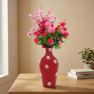Vase à fleurs en céramique rouge, décoration de table, récipient décoratif moderne pour la maison, le bureau, la salle à manger - Product Image 6