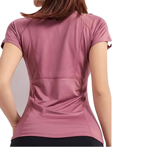 <b>Women's</b> Fitted Short Sleeve Crew Neck <b>Mesh</b> Back Breathable Sport <b>Top</b> Solid Color All Seasons Athletic Shirt - Product Image 1